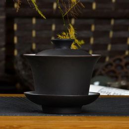 Cuillère à café de haute qualité élégant gaiwan chinois tas tasse de thé violet argile tireen 120 ml de bol à couvercle soucoupe the tasse tasse yixing théière