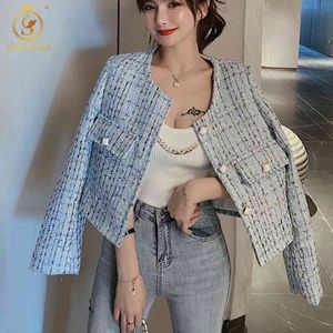 Hoogwaardige temperament dameskorea stijl tweed korte jas lente eelegant mode vrouw top 210520
