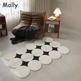 Tapis de flocage épais et moelleux de haute qualité pour salon, Style Ins, cercle blanc et noir, tapis de chevet en peluche, tapis de porte de bain antidérapant 231225