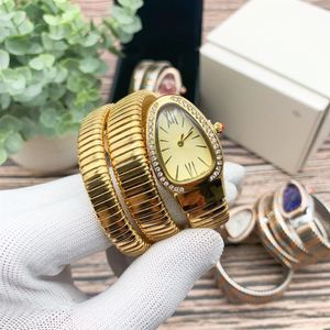 Hoge kwaliteit drie steken dames quartz horloge luxe horloges metalen band topmerk serpentine polshorloge mode-accessoires for216H