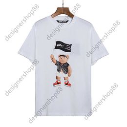 Hoge kwaliteit Tik Tok Influencer Zelfde Designer Merk Puur Katoen PA 24ss Nieuwe Vlag Piraat Beer Print Zwart Wit Losse Korte Mouw Heren En Dames T-shirt