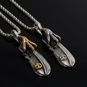 Haute qualité titane acier plume aigle griffe pendentif chaînes collier pour hommes à la mode japon Goro's Joyas mâle Bijoux287q