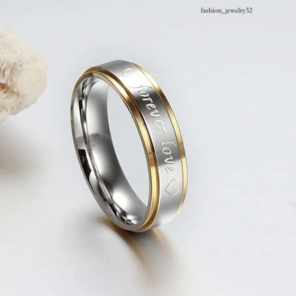 Joyas de acero de titanio de alta calidad joyas de oro chapado en el corazón Forever Heart Fashion Fashion Rings 6 mm Tamaño 6-13