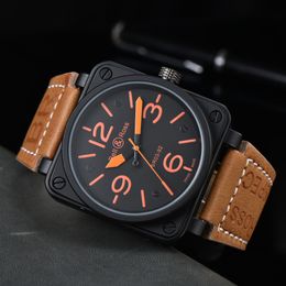 Hoge kwaliteit topmerk Bell Ross herenhorloge Casual mode multifunctionele chronograaf lederen band Automatisch mechanisch herenhorloge Designer-beweging