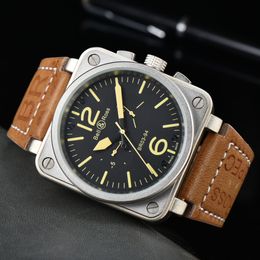 Haute qualité Top marque Bell Ross hommes montre de luxe mode multifonctionnel chronographe bracelet en cuir automatique mécanique homme montres mouvement de créateur