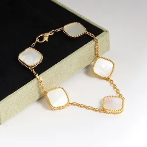 Top de haute qualité Classique Classique 4/4 Bracelet Bracelet Bracelet 18K Gold Agate Shell Mother of Pearl, Women and Girls Wedding Mador's Mother's Fay Day's Day Gift