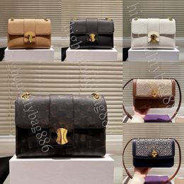 Hoge kwaliteit draagtas ontwerper Dames handtas luxe de draagtas Groot slot catch mark printi uitschuifbare ketting Koe lederen handtas Crossbody schoudertas Keten tas