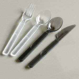 hoge kwaliteit doorzichtige zwarte food grade plastic lepel, extra dik mes en vork, partij picknick servies DH8580