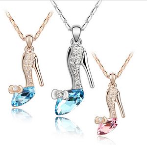 Haute qualité à la mode or/argent plaqué cristal cendrillon verre pantoufle pendentif collier bijoux pour femmes