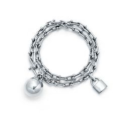 Bracelet Trinity de haute qualité pour homme, bracelets à 2 couches, collier 1 couche, plaqué 2 en 1, boule de verrouillage en forme de U, breloques en or et argent pour bracelet, bijoux cadeau pour femmes et hommes