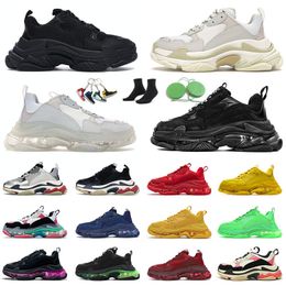 Haute qualité Triple S Chaussures de mode Hommes Femmes Plate-forme Baskets Clear Sole 17FW Noir Tout Blanc Crystal Bottoms Luxurys Designers Vintage Sports Trainers en plein air