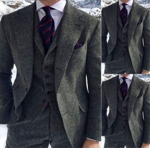 Hoge Kwaliteit Twee Knopen Grijs Tweed Bruiloft Bruidegom Tuxedos Notch Revers Groomsmen Mannen Formele Prom Suits (jas + Broek + Vest + Tie) W149