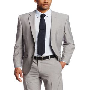Alta calidad dos botones gris claro novio esmoquin muesca solapa hombres trajes 2 piezas boda/graduación/cena Blazer (chaqueta + Pantalones + corbata) W688