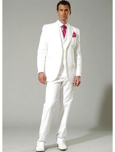 Hoge Kwaliteit Twee Knopen Wit Bruidegom Tuxedos Notch Revers Groomsmen Beste Man Past Heren Bruiloft Pakken (Jas + Broek + Vest + Tie) NO: 1219