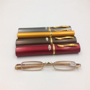 High Quality Ultra Pen Slim Gold Trim Leesbril Metal Mini Tube Reader 10st lot 2350