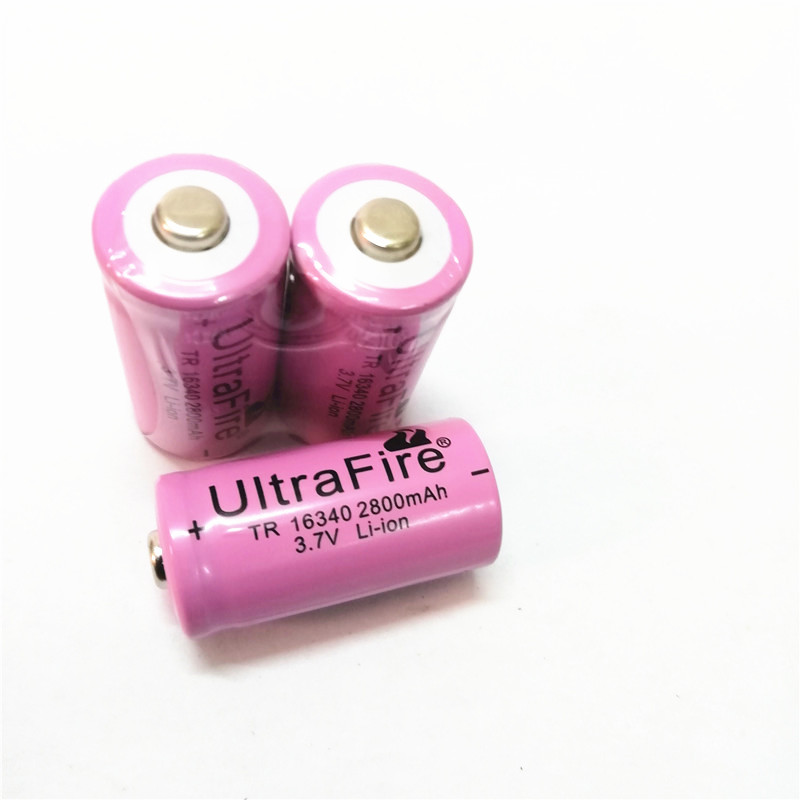 CR123A 16340 2800mAh 3.7V Bateria de lítio recarregável Bateria de lanterna externa A cor da bateria da visão é rosa