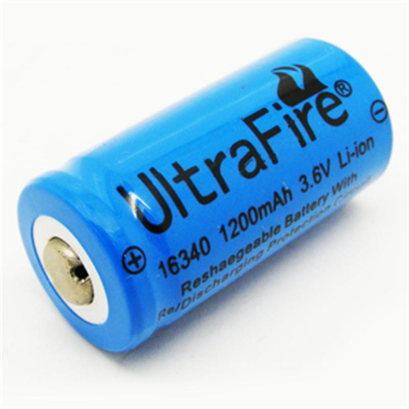 CR123A 16340 1200mAh 3.7V Batterie au lithium rechargeable Batterie de vue Batterie de lampe de poche extérieure Couleur bleu et gris