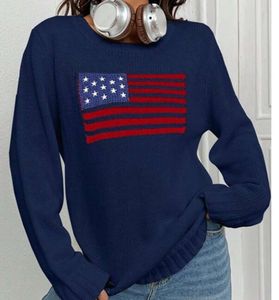 Hoge kwaliteit Amerikaanse vlag gebreide trui voor vrouwen - gezellige katoenen pullover in wintermode crew -neck vlagkleding aaaaaaaaaaaa