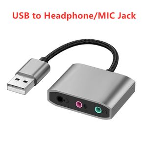 USB de alta calidad tipo A a conector para auriculares de 3,5 mm / conector para micrófono Convertidor de micrófono de audio Controlador externo gratuito Tarjeta de sonido USB para PC, computadora portátil, Android TV con paquete minorista