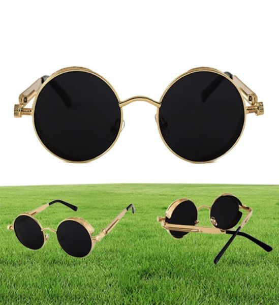 Haute qualité UV400 gothique Steampunk hommes lunettes de soleil revêtement miroir lunettes de soleil rond cercle lunettes de soleil rétro Vintage Gafas Mascu2888342