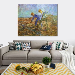 Reproducción de pintura al óleo de Vincent Van Gogh de alta calidad dos campesinos cavando lienzo hecho a mano arte paisaje decoración del hogar para el dormitorio