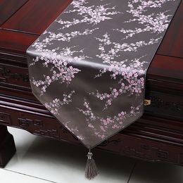 Hoge kwaliteit kersenbloesems luxe tafel runner decoratieve eettafel matten bescherming pads zijde brokaat theetafel doek 200 * 33 cm