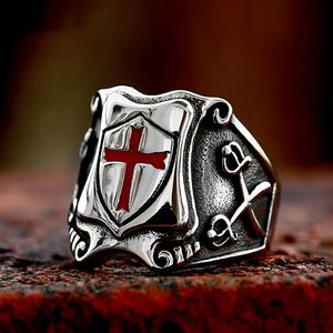 Vintage Knights Tempeliers van hoge kwaliteit Cross Shield Rings mode 14k gouden kruisvaarderringheren persoonlijkheid sieraden