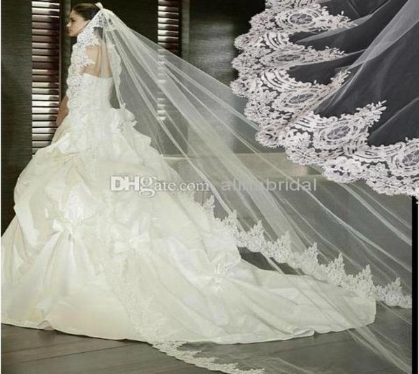 Voiles de mariée en dentelle vintage de haute qualité 3m couche à un niveau blanc robes de mariée d'église élégantes voile 3 mètres accessoires 9321903