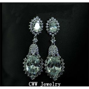 Haute Qualité Vintage Blanc AAA + CZ Cristal Pierre Lustre De Mariée Boucles D'oreilles Pour Mariage Ou Fête CZ060 210714