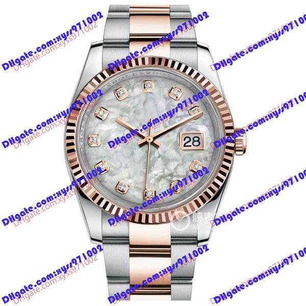 Reloj de alta calidad 2813 reloj automático para hombre 116231 36 mm blanco fritillaria dial 18k oro rosa acero inoxidable reloj de pulsera para mujer cristal de zafiro diamantes relojes