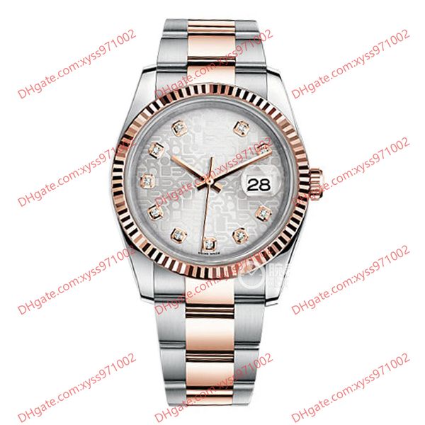 Montre de haute qualité 2813 montre automatique pour hommes 116231 36mm cadran imprimé argent 18 carats or rose montre-bracelet en acier inoxydable pour femme verre saphir diamants montres