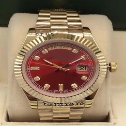 Hoge kwaliteit horloge 41 mm 18kt Gold Day-datum II Red Dial 228238 Sapphire Glass Mechanische automatische heren Watch Watches318Q