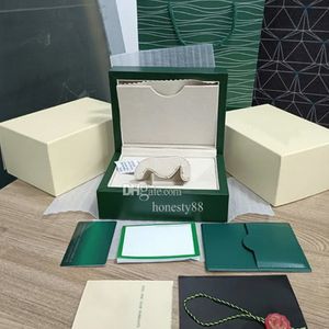 Hoge kwaliteit horlogebox, houten heren- en dameshorloge-fabriekskist, luxe horloge accessoire accessoire topniveau doos, fabriekshorloge Essentiële groene doos papieren tas certificaat