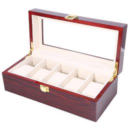 Caixas de relógio de alta qualidade, 5 grades, display de madeira, piano, laca, armazenamento de joias, organizador, coleções de joias, presentes285w