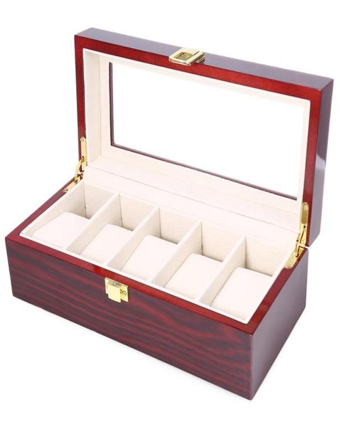 Boîtes de montres de haute qualité 5 grilles affichage en bois Piano Lacque Bijoux Storage Organisateur de bijoux Collections Case Cédeaux 7821266