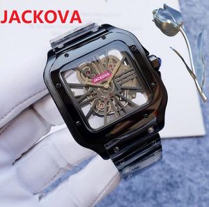 Haute qualité montre homme classique mouvement à quartz hommes montres carré romain designer en acier inoxydable 904L bracelet montre-bracelet cadeau Skeleton Face