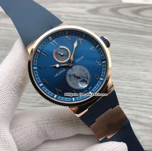 Hoge Kwaliteit Horloges 1186-126 / 43 Marine 43mm Rose Gold Autoamtic Mens Horloge Arabische Blauw Dial Rubberen Strap Gents Sport Horloges