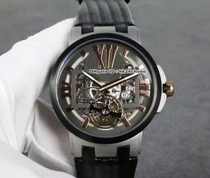 Hoge Kwaliteit Horloges 43mm Executive Skeleton Tourbillon Titanium Case 1713-139 / 02-BQ Autoamtic Mens Horloge Transparante Dial Lederen Band Rents Sport Horloges
