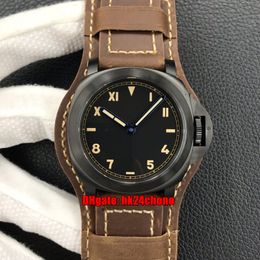Hochwertige Uhren HWF 44MM HW779 00779 DLC Titan P5000 mechanische Handaufzug Herrenuhr schwarzes Zifferblatt Lederarmband Herrenarmbanduhren