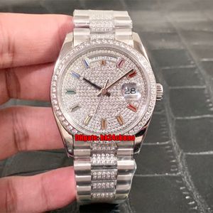 Hoge Kwaliteit Horloges Tw 36mm Day-Date Diamond Rainbow ETA2836 Automatische Mens Womens Horloge 128349 Pavé Diamanten Dial 904L Stalen Armband Dames Heren Horloges