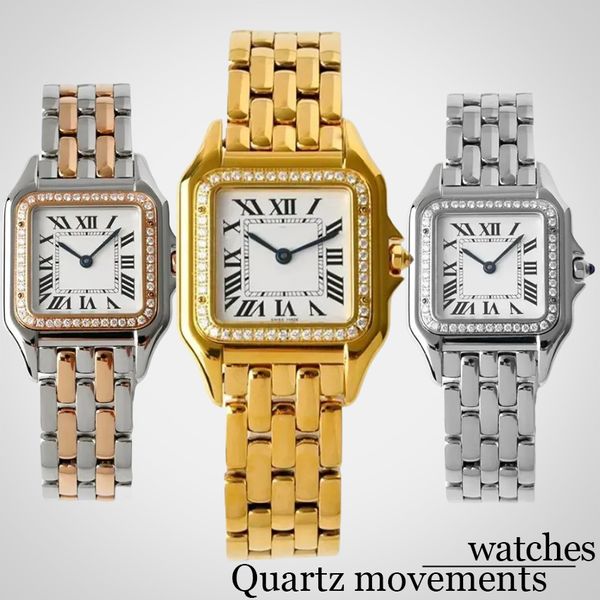 Relojes de alta calidad Relojes de movimiento de diseñadores Relojes de 22 o 27 mm Movimiento de cuarzo de cuarzo de acero inoxidable Sapphire Fashions Silver Luxury Woman Watches