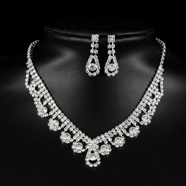 Conjunto de novia de boda de alta calidad, elegante, Simple, temperamento de personalidad, cristal brillante, diamantes de imitación, collar de perlas, pendientes colgantes