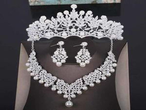 Mariage de haute qualité Crown Bridal Head Piece Pearl Tiara Jewelry Femmes Accessoires de cheveux Set Silver Headpiece Big Pageant Crown CJ18748259
