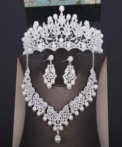 Mariage de haute qualité Crown Bridal Head Piece Pearl Tiara Jewelry Femmes Accessoires de cheveux Set Silver Headpiece Big Pageant Crown CJ16842816