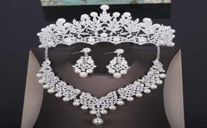 Hoge kwaliteit bruiloft kroon bruids kopstuk parel tiara sieraden vrouwen haaraccessoires set zilveren hoofddeksel grote optocht kroon CJ13828059