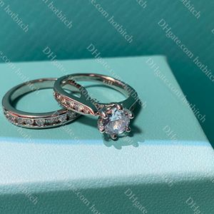 Anillos de boda de alta calidad para mujer Diseñador de lujo Anillo de diamante Anillo de compromiso para mujer Anillos de banda para mujer Conjunto de regalo de aniversario con caja