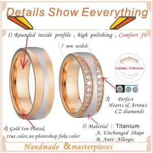 Sets de parejas de bodas de diamantes occidentales de alta calidad para alianzas para amantes Joyas de acero de titanio chapado en oro rosa de 18 quilates