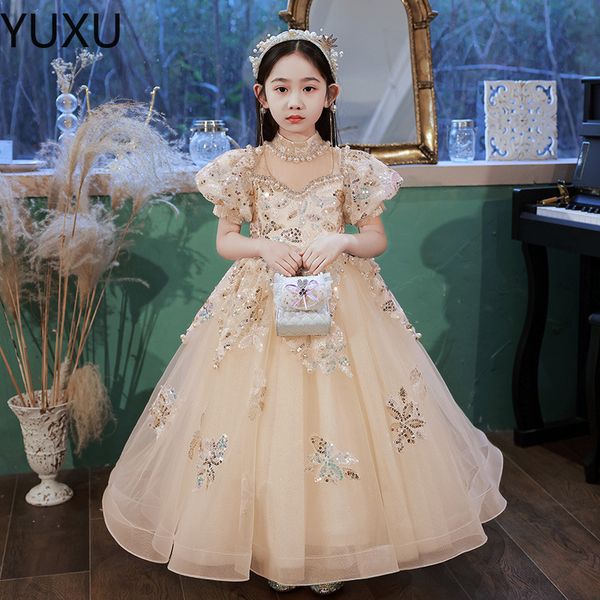 Haute Qualité Blanc Première Robes Sainte Communion pour fille Tulle Dentelle Enfant Toddler Pageant Fleur Robe de fille pour la dentelle de mariage Robes d'anniversaire perlées