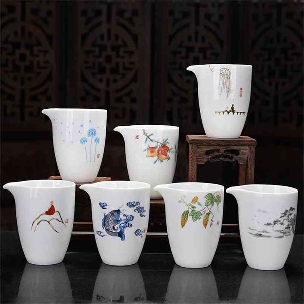 Porcelana blanca de alta calidad Taza de feria Tetera Pintada a mano Fabricante de té Kung Fu Taza Gongdao Taza Ware 280 ml 210621