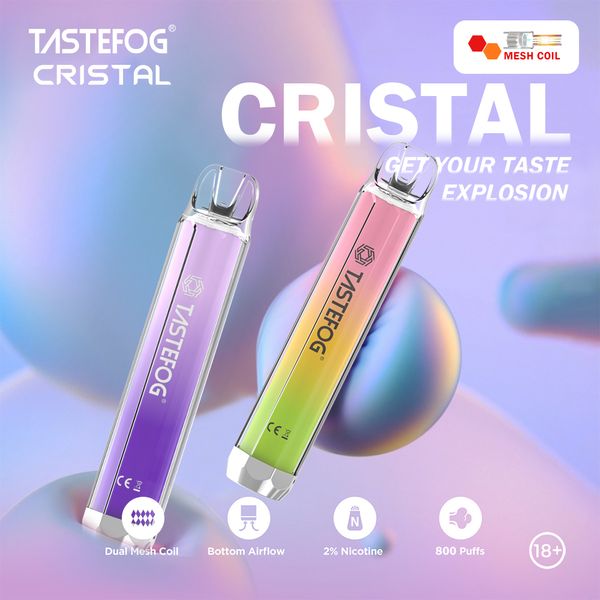 Venta al por mayor de alta calidad Tastefog Crystal 800 Puffs Vape desechable 2% 2 ml Cigarrillo electrónico 500 mAh 10 sabores Versión TPD Vapes Pen